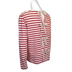 J.Crew Red and Cream Stripe Tee with Back Bows Long Sleeve Tee Top Sz Med EUC